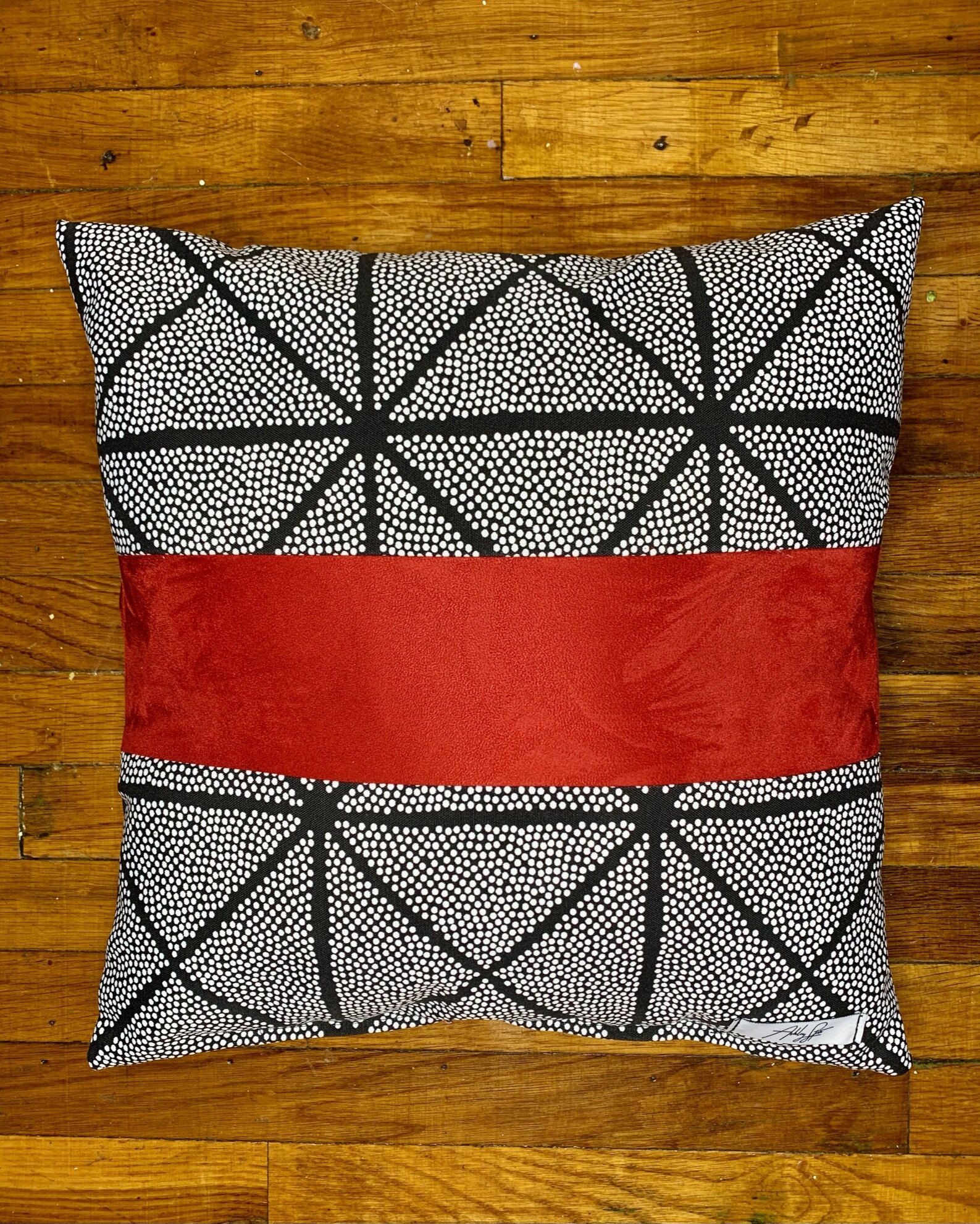 Black Dotted Print w/Red Faux Suede 