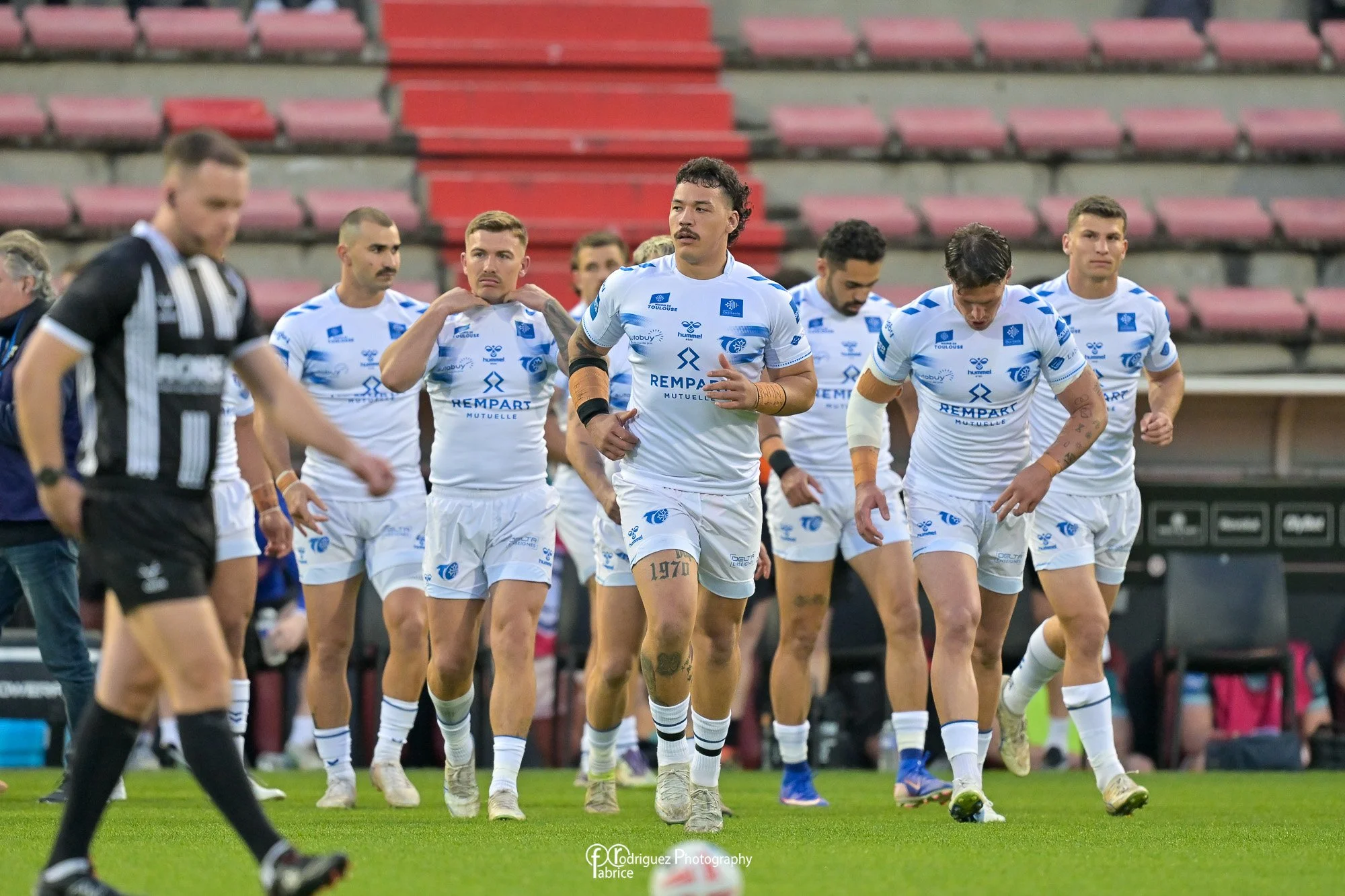 This is half time at Ernest Wallon for the SuperLeague game between the TO XIII and St Helens. Score: 0-28

Toulouse Olympique  Rugby Football League  FFR XIII - F&eacute;d&eacute;ration Fran&ccedil;aise de Rugby &agrave; XIII  Treize Mondial  Rugby 