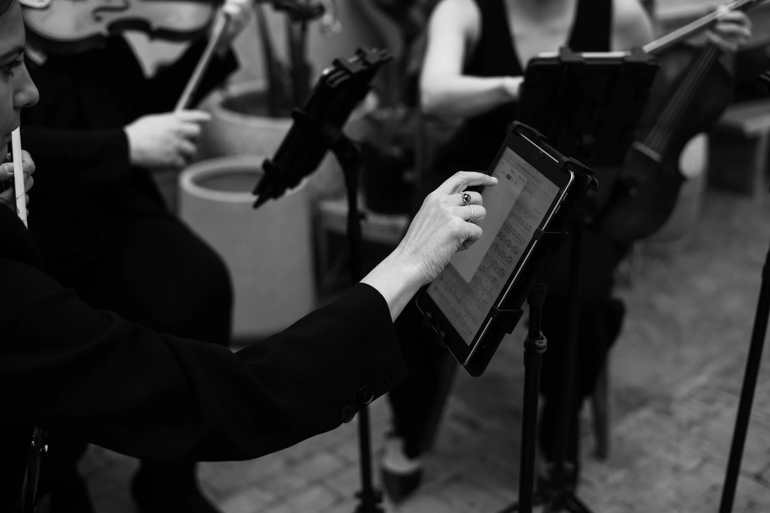 Professional Violinist's hands during an elegant wedding performance