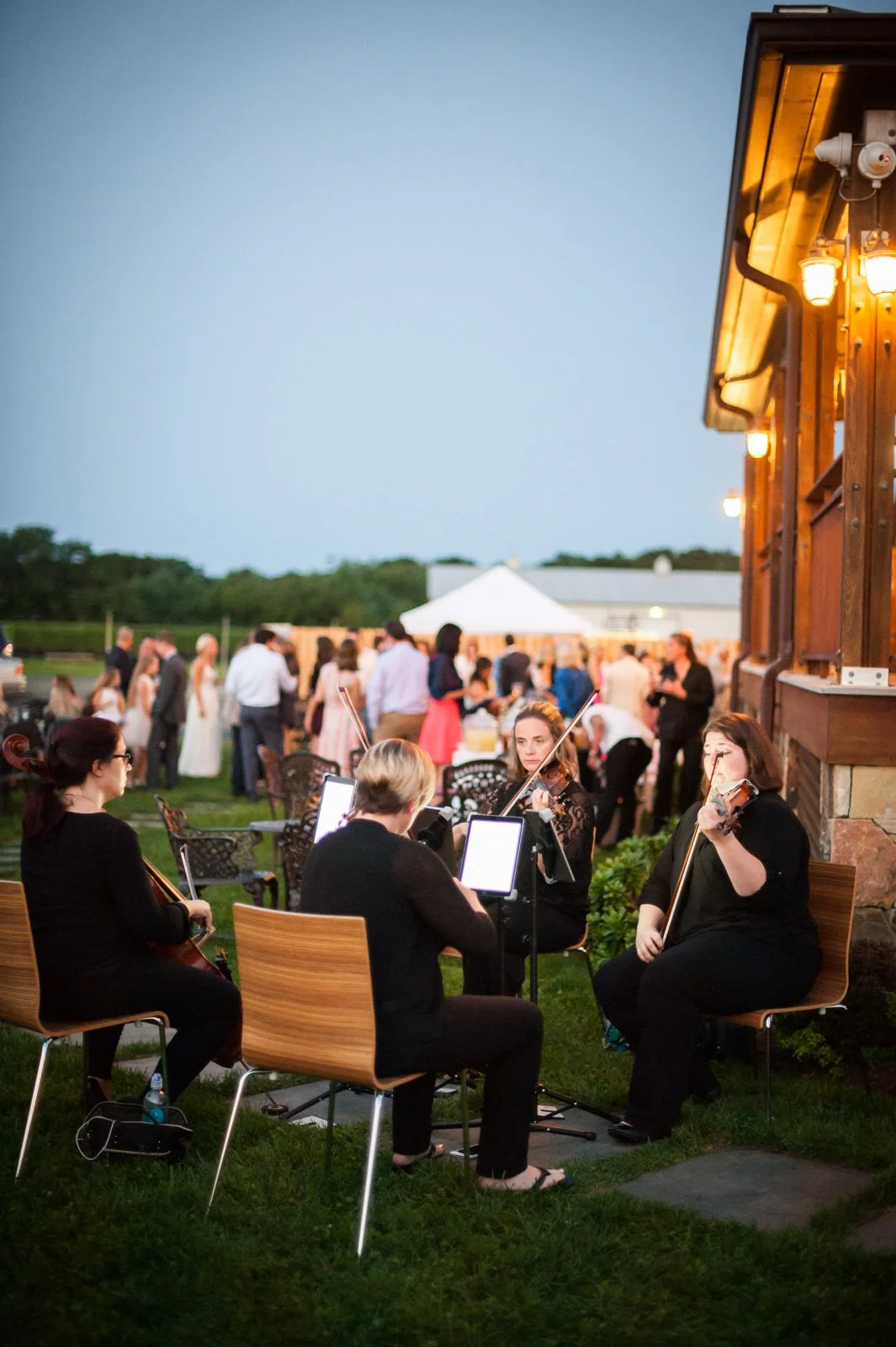 Professional musicians from Luminous Sounds performing for a cocktail hour on the North Fork of Long Island.