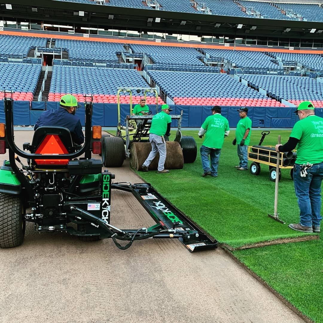 Another successful change-out at @empowerfieldatmilehigh by @greenvalleyturfco and the @broncos grounds crew -- proud to have a @johndeere 1025 R @sidekick_usa unit helping out in such an impressive install!