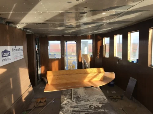 The Wardroom in January 2018. The wood panel in the center is the top of console for the Wheelhouse.