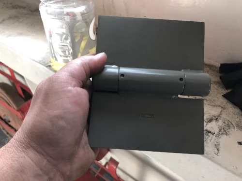 "Prison" hinges. These are made by Stanley. They are rated at 800lbs each.