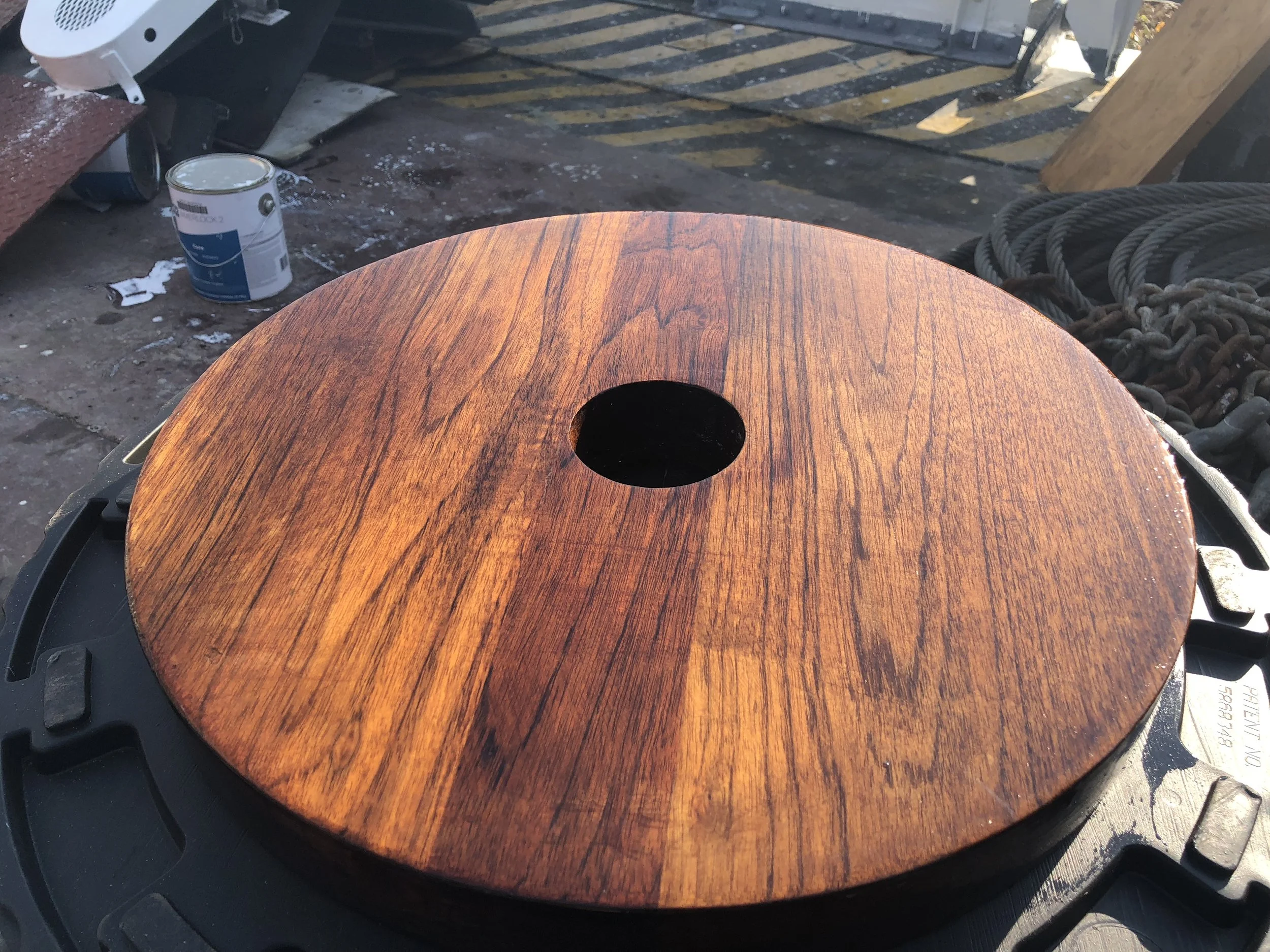 The new base built with 70-year-old teak from the Aurora.