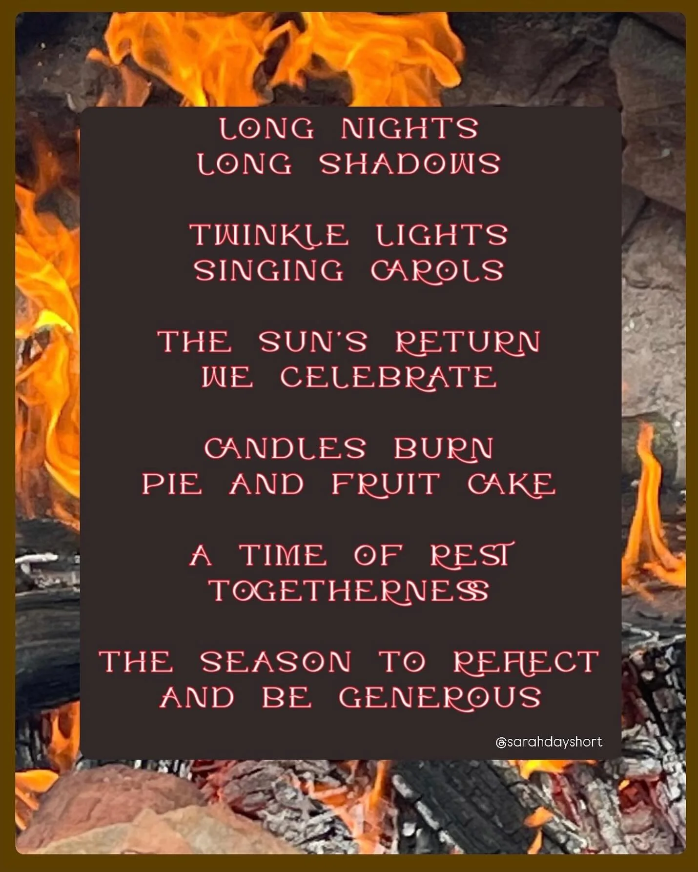 An old one from 2022. Protect your energy. Rest. Only a few days until the longest night of the year. Happy Soltice 🔥🌲❄️