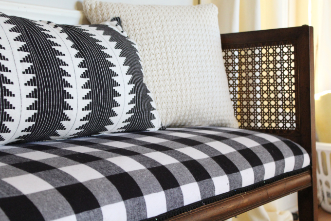 black and white buffalo check bench cushion