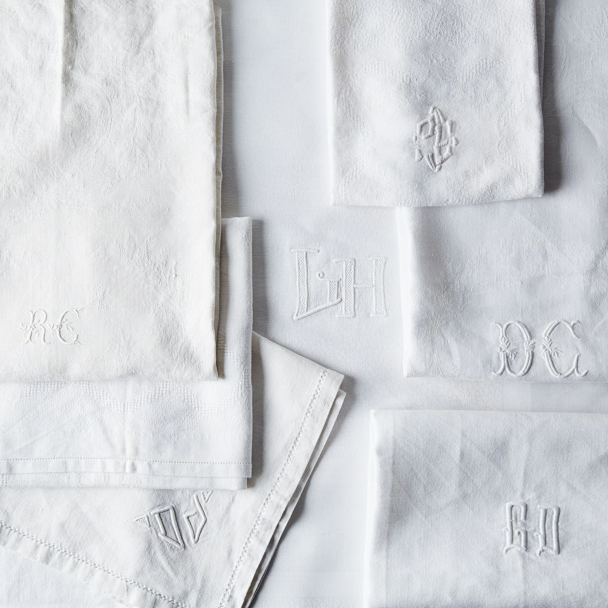Vintage White Monogrammed French Napkins