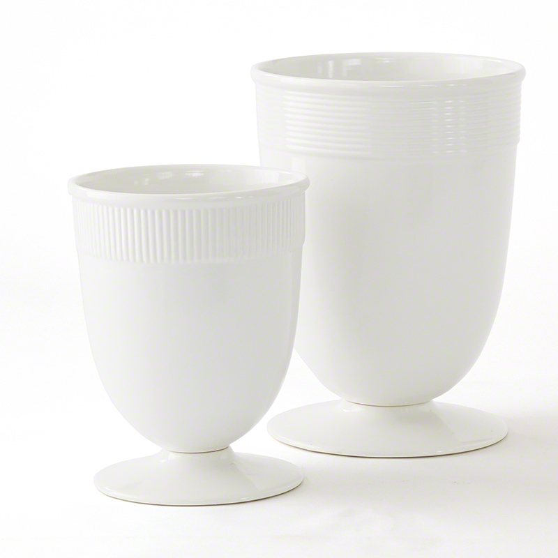 Large Banded Ceramic Vase in White