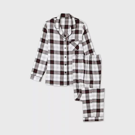 Holiday White Plaid Flannel Matching Family Pajamas