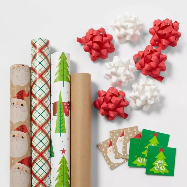 Red &amp; Green Kraft Gift Wrap Pack