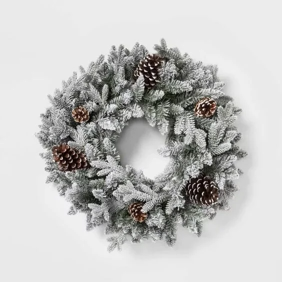 28in Christmas Flocked Balsam Fir Pinecones Artificial Wreath