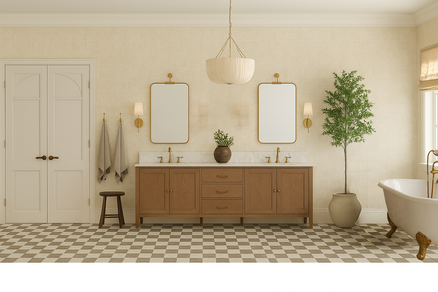 Classic Charm Meets Modern Warmth: A Timeless Bathroom Design
