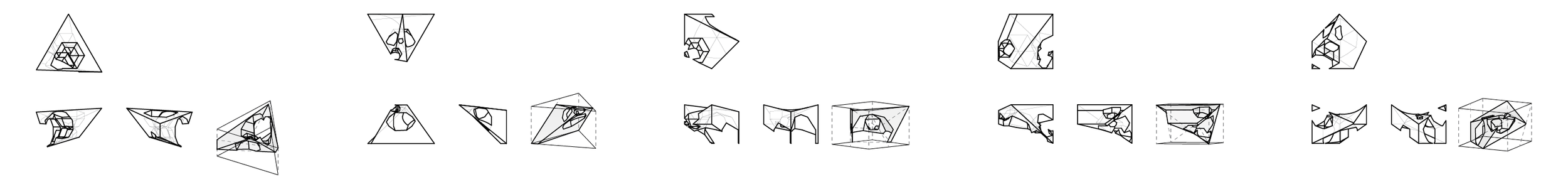 3D forms generated from polygonal cut-outs made within triangular or square parameters