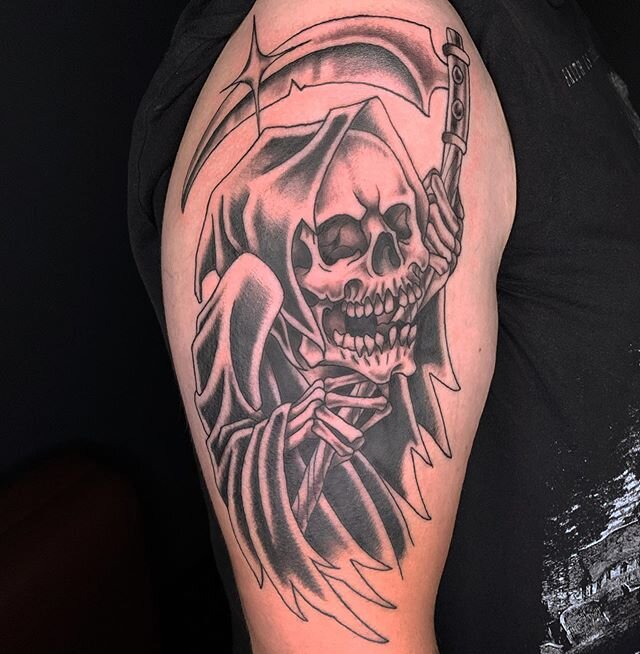 Reaper done by John Warren @adizmalworld  #atcbzn #aethertattooclub #bozeman #montana #yellowstone #montanastateuniversity #adizmalworld #dizmal #reaper #reapertattoo