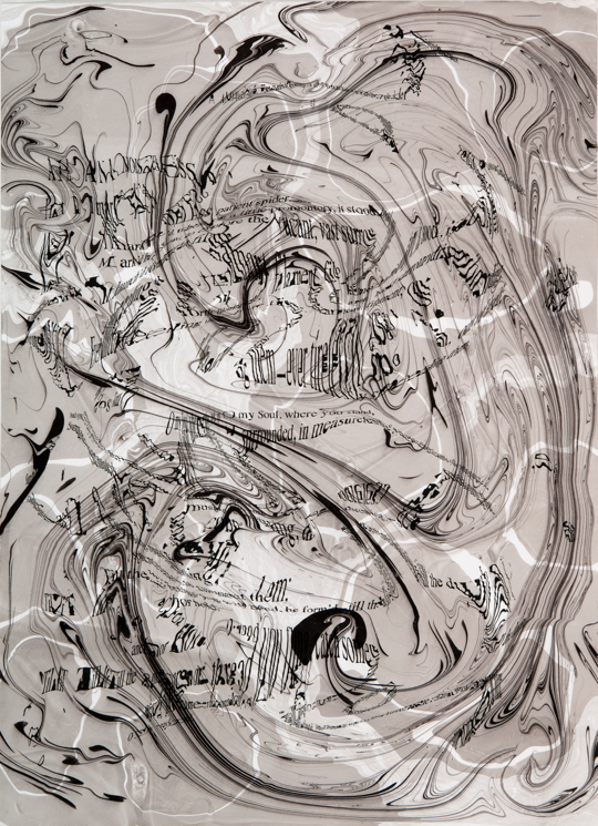 "Refraction Code - A Noiseless Patient Spider #1," 2011; Digital Inkjet and Sumi-e Ink on Paper; 16" X 22"