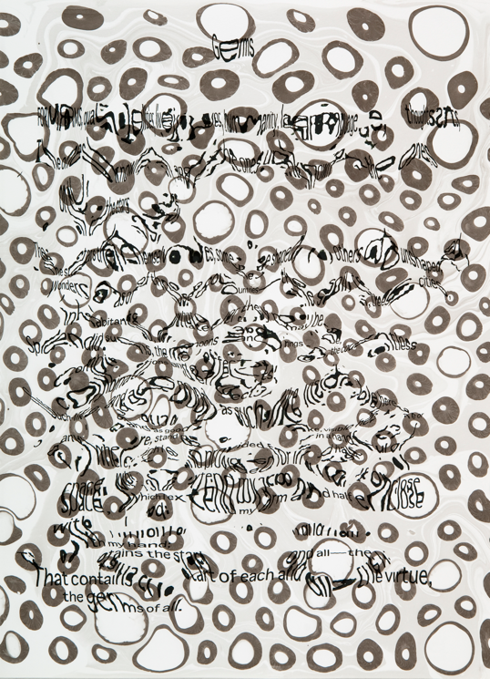   "Refraction Code - Germs #1," 2011; Digital Inkjet and Sumi-e Ink on Paper; 16" X 22"  