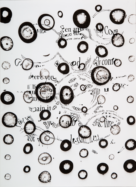 "Refraction Code - O You Whom I Often and Silently Come #1," 2011; Digital Inkjet and Sumi-e Ink on Paper; 16" X 22"