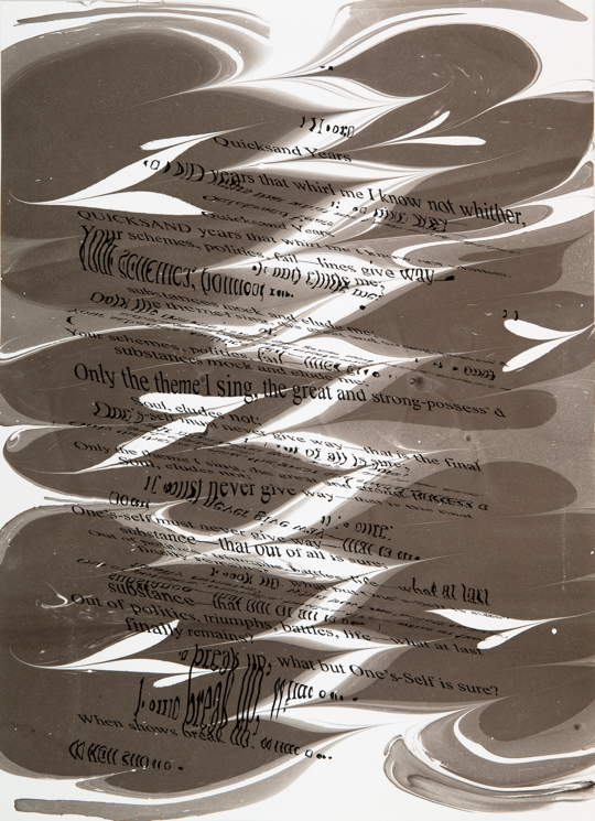   "Refraction Code - Quicksand Years #3," 2011; Digital Inkjet and Sumi-e Ink on Paper; 16" X 22"  