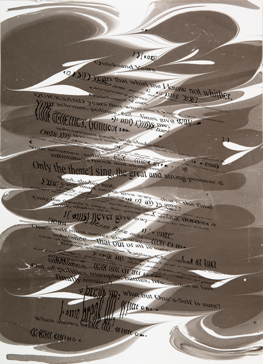 "Refraction Code - Quicksand Years #3," 2011; Digital Inkjet and Sumi-e Ink on Paper; 16" X 22"