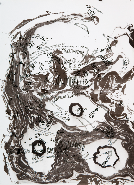 "Refraction Code - A Noiseless Patient Spider #2," 2011; Digital Inkjet and Sumi-e Ink on Paper; 16" X 22"
