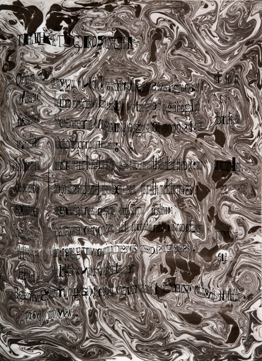 "Refraction Code - The Torch #2," 2011; Digital Inkjet and Sumi-e Ink on Paper; 16" X 22"