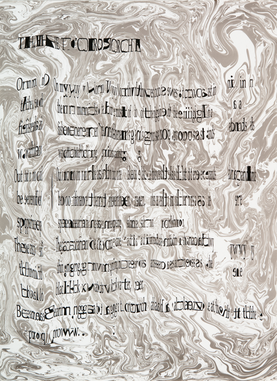 "Refraction Code - The Torch #3," 2011; Digital Inkjet and Sumi-e Ink on Paper; 16" X 22"