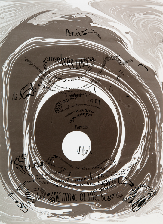   "Refraction Code - Perfections, Portals #2," 2011; Digital Inkjet and Sumi-e Ink on Paper; 16" X 22"  