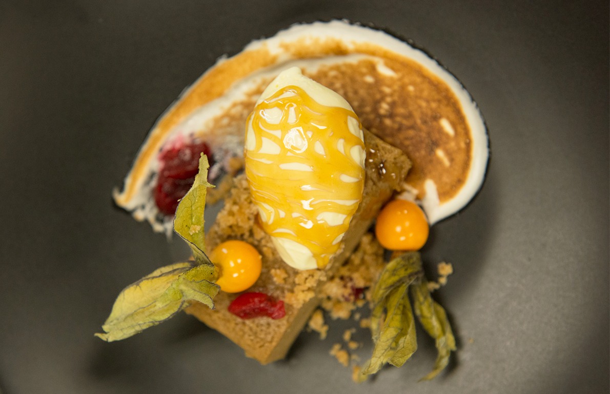  Gingerbread Dessert with Sour Cream ice cream and Torched Marshmallow 