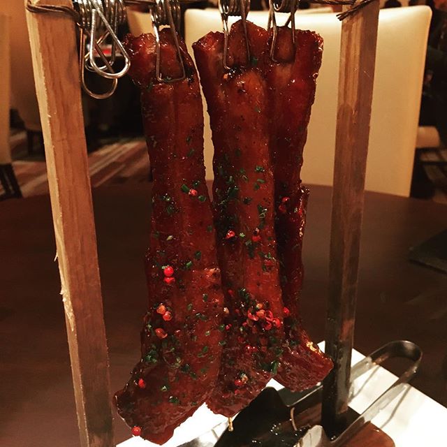 Clothesline Bacon with pink peppercorn and Vermont maple syrup