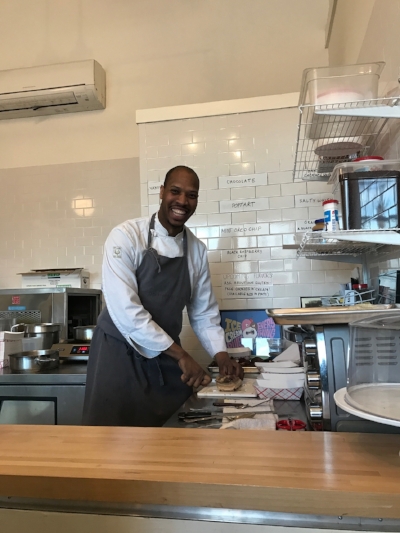 Chef Christopher Walker at his improv station.