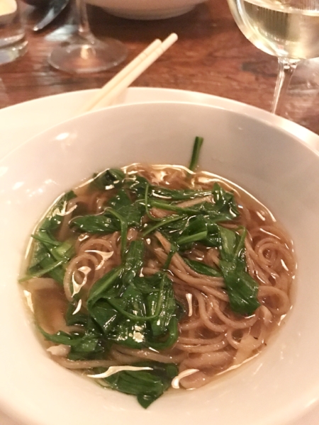 Whole wheat ramen noodles and chicken broth