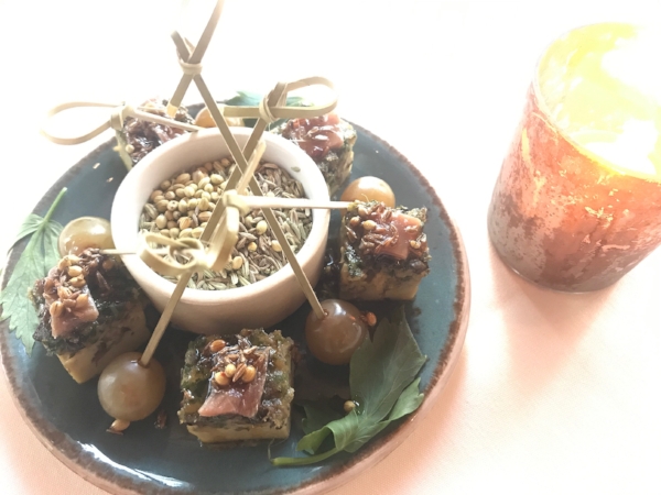 Anchovy and wild mushroom frittata with pickled grapes