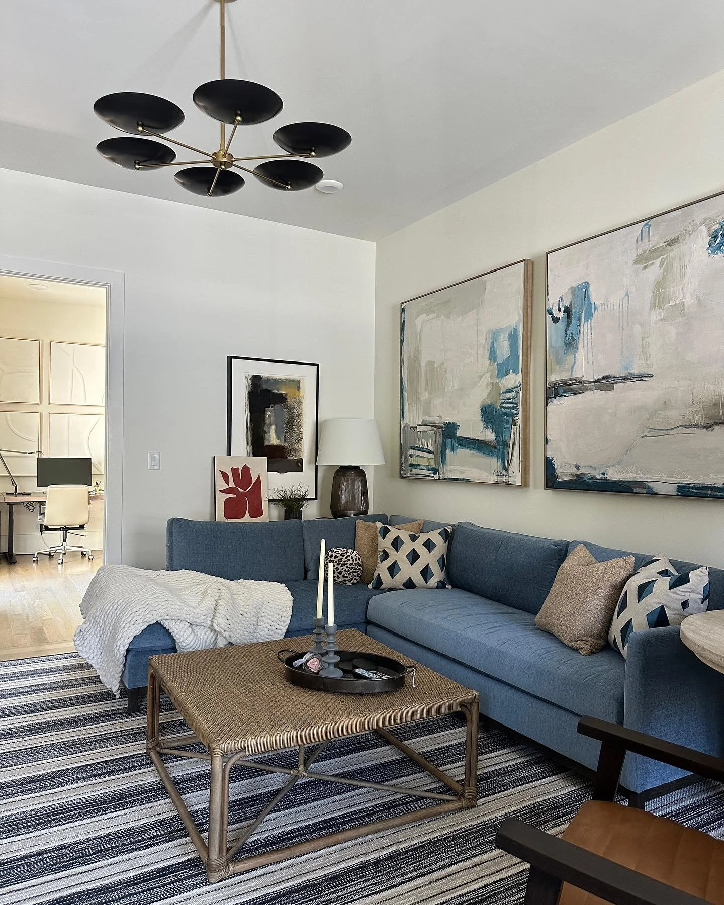 This is not my normal before and after post (last picture is the before)&hellip;but I love how changing a few things in this landing space took it from one level to another. We had used some pieces they had and added a few more when hey moved in but 