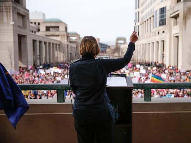 Rabbi Sandy Eisenberg Sasso at the Indianapolis sister rally site of the Women's March on Washington