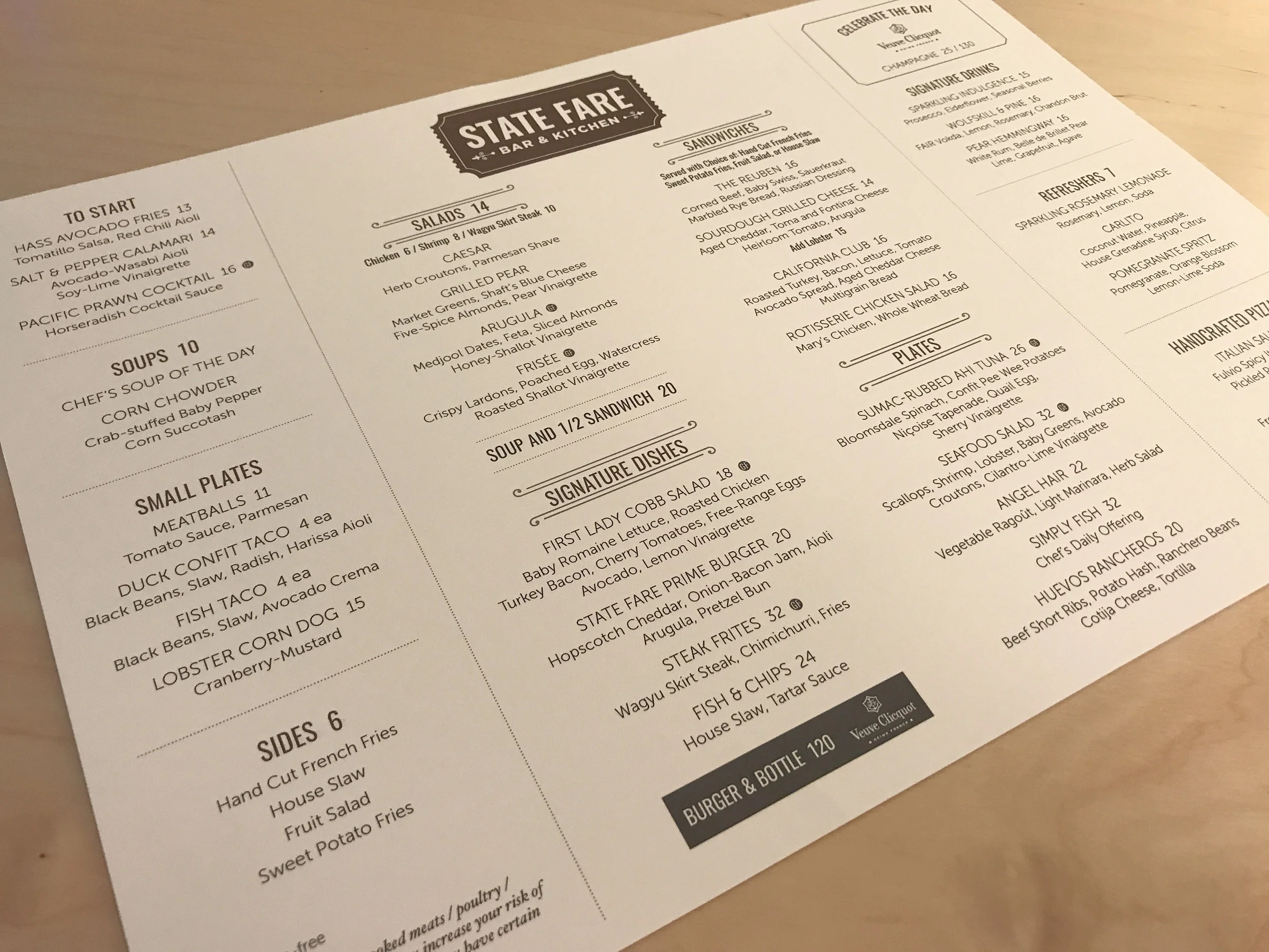 State Fare Lunch Menu {front side}