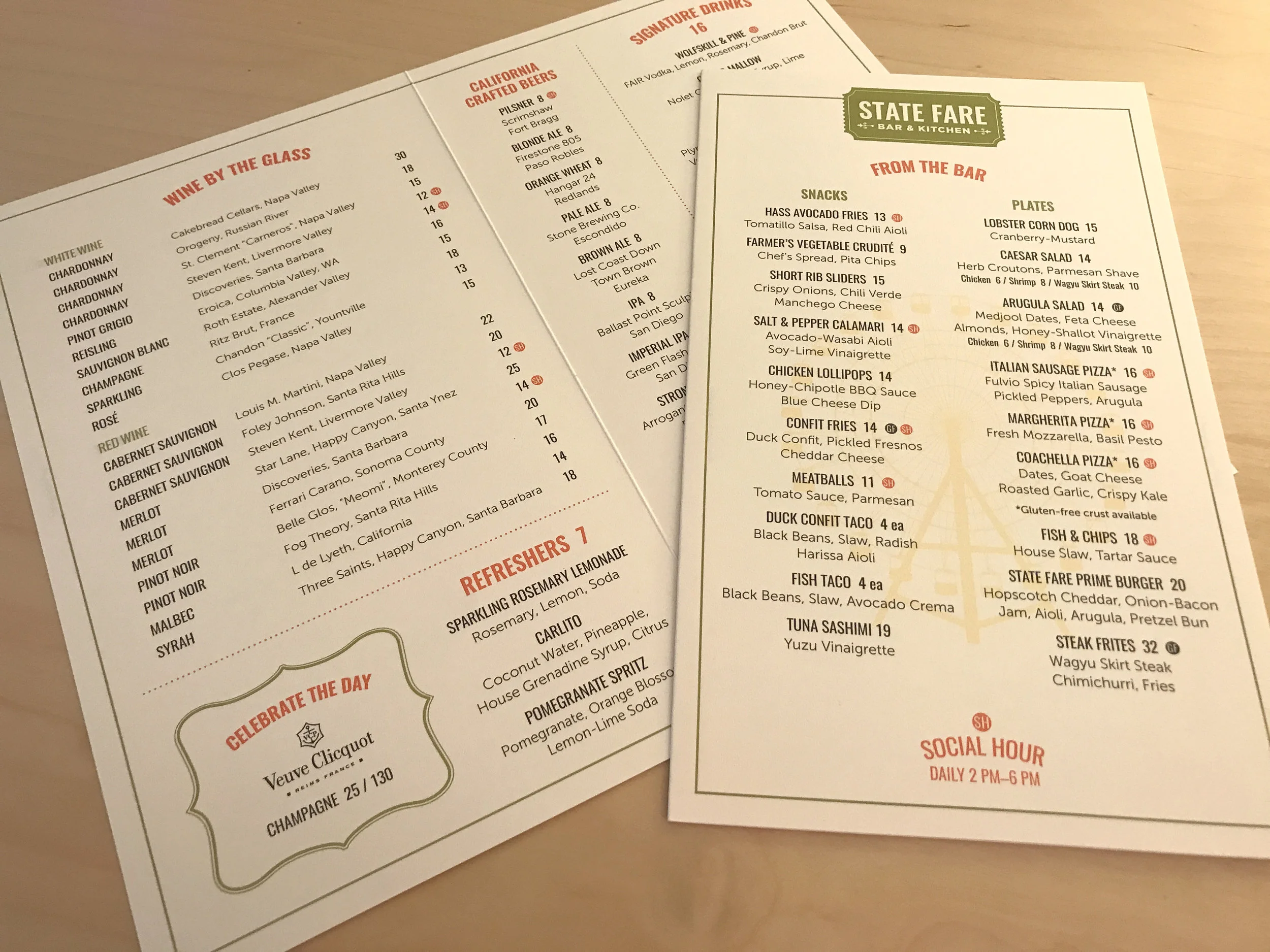 State Fare Bar Menu