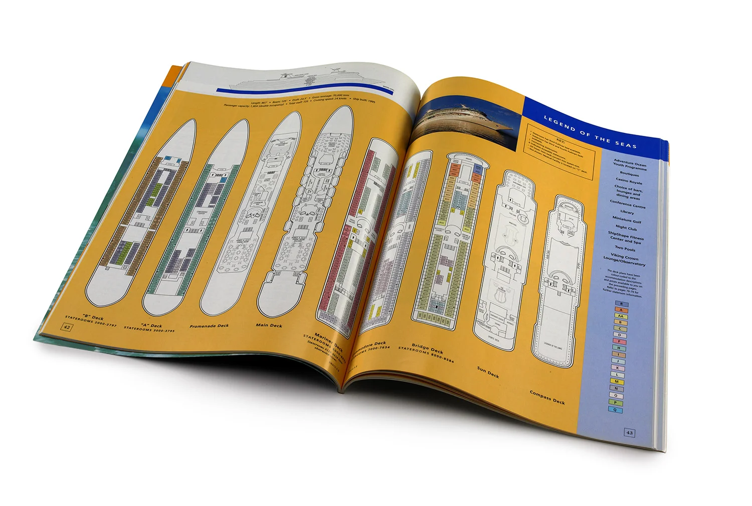 The overall layout was based on architectural information design. Very grid-like. This was a spread from one of the ship's deck plans, which an outsourced technical illustrator created for us.