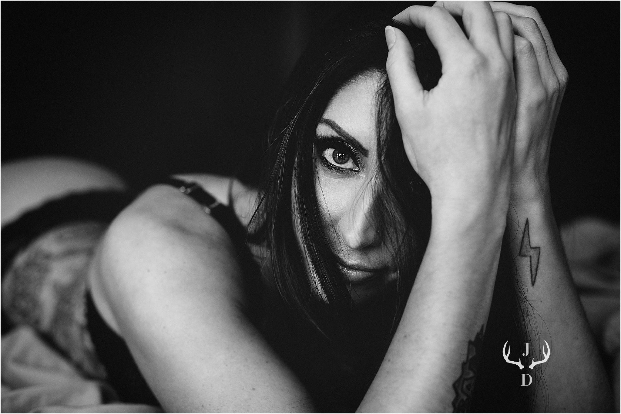 Fun and playful, b/w boudoir lifestyle boudoir photography in Madison, WI.