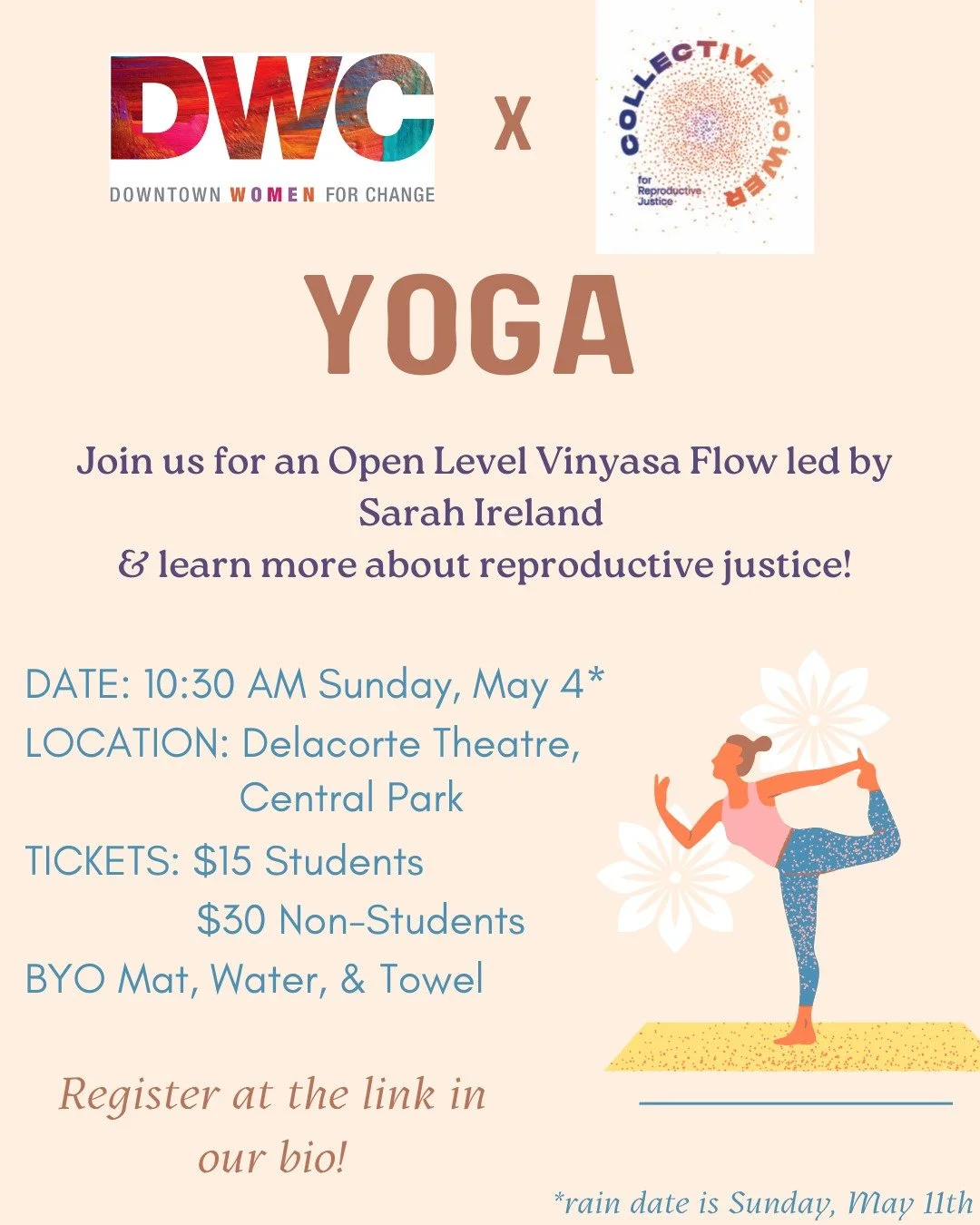 ***THIS EVENT IS NOW HAPPENING SUNDAY MAY 11TH*** DWC is excited to partner with Collective Power, an organization working to build a future where advocacy, education, and action come together to protect and expand reproductive rights.

Join us on Su