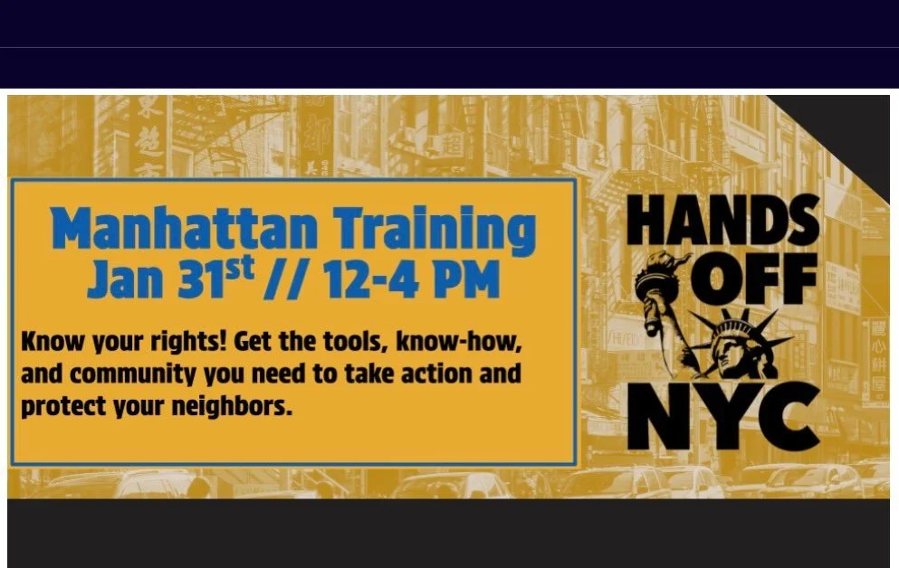 Hands off NYC is holding a Know Your Rights/neighborhood coordination training TOMORROW from 12:00-4:00pm on the UWS‼️
Doors open at 11:15, get there early!

Register here: https://www.mobilize.us/handsoffnyc/event/892910/?referring_vol=12405742&amp;