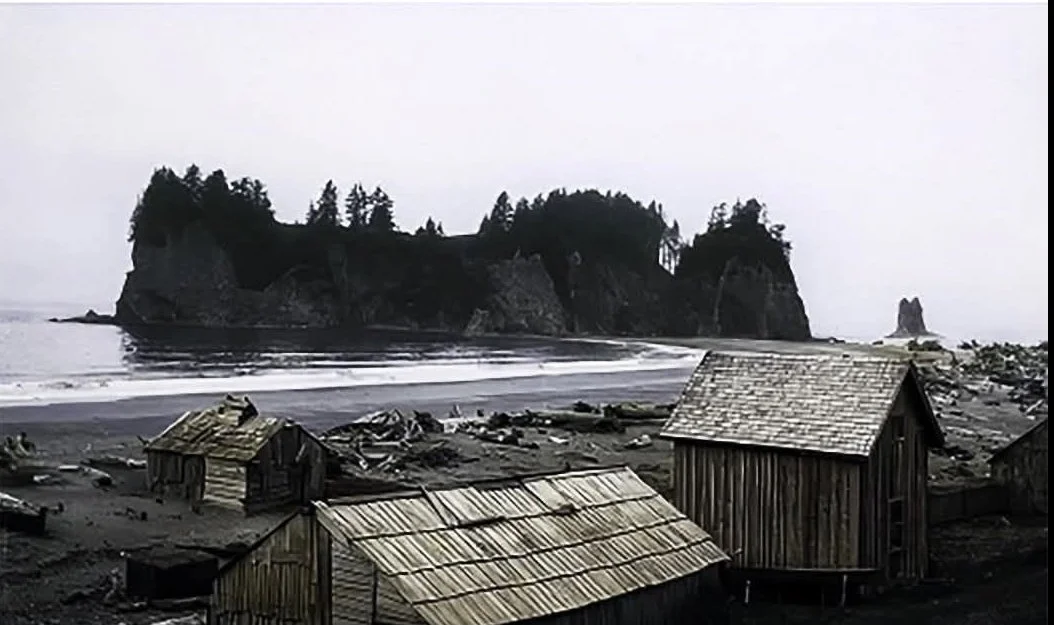 Early La Push Settlement with James Island in the Distance