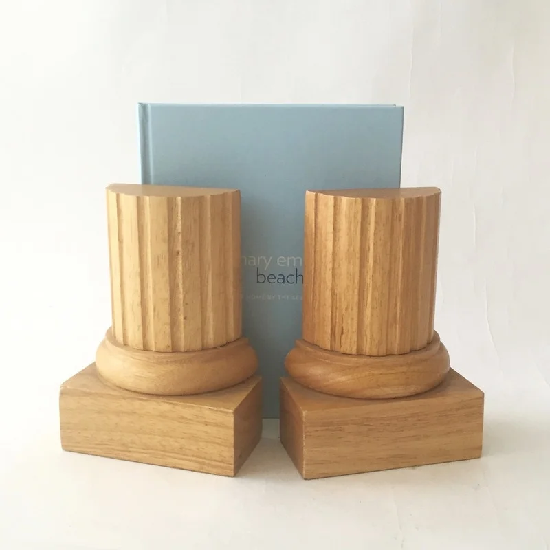 Architectural column form pair of wood bookends. 8inH. $89