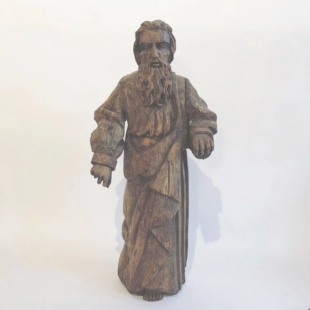  Continental carved wooden figure with an exceptional dry old surface, 27”H, $265 