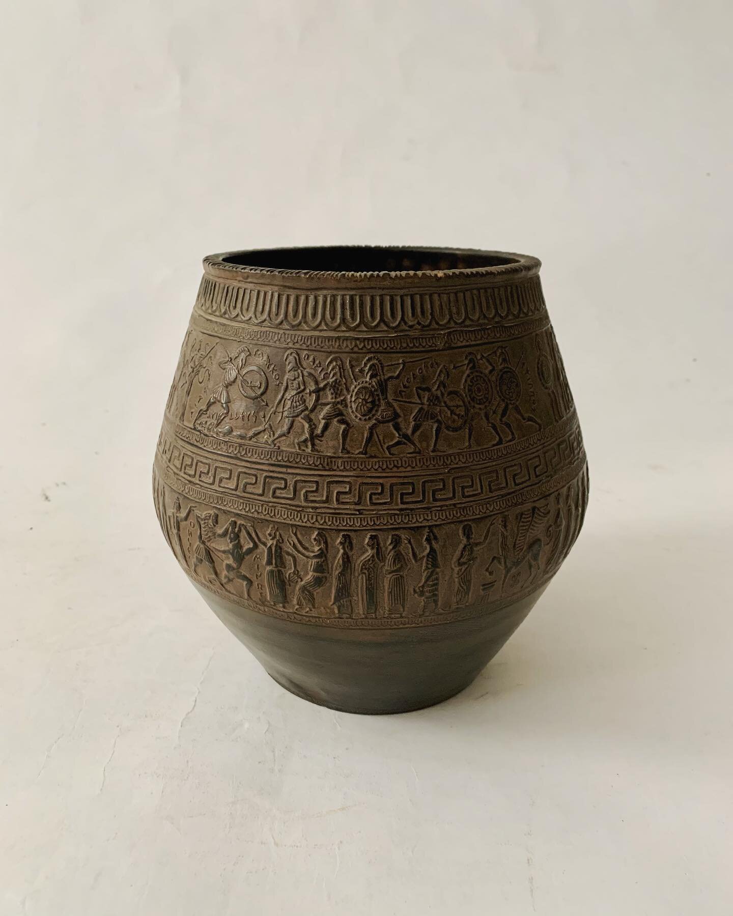 A classical incised carved pottery vessel 7x8&rdquo; $78.00 #citycountrycottage #interiors #kitchendesign #modernfarmhouse #vintagefineobjects #dmforinq