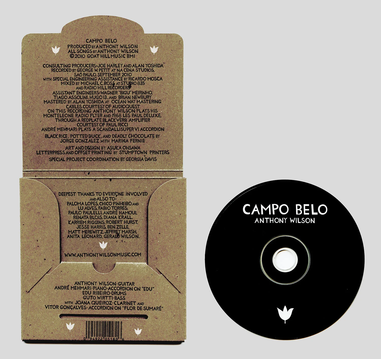   Campo Belo, Anthony Wilson   CD Cover, letterpress and offset. Printed by Stumptown Printers in Portland, OR. 2010. 