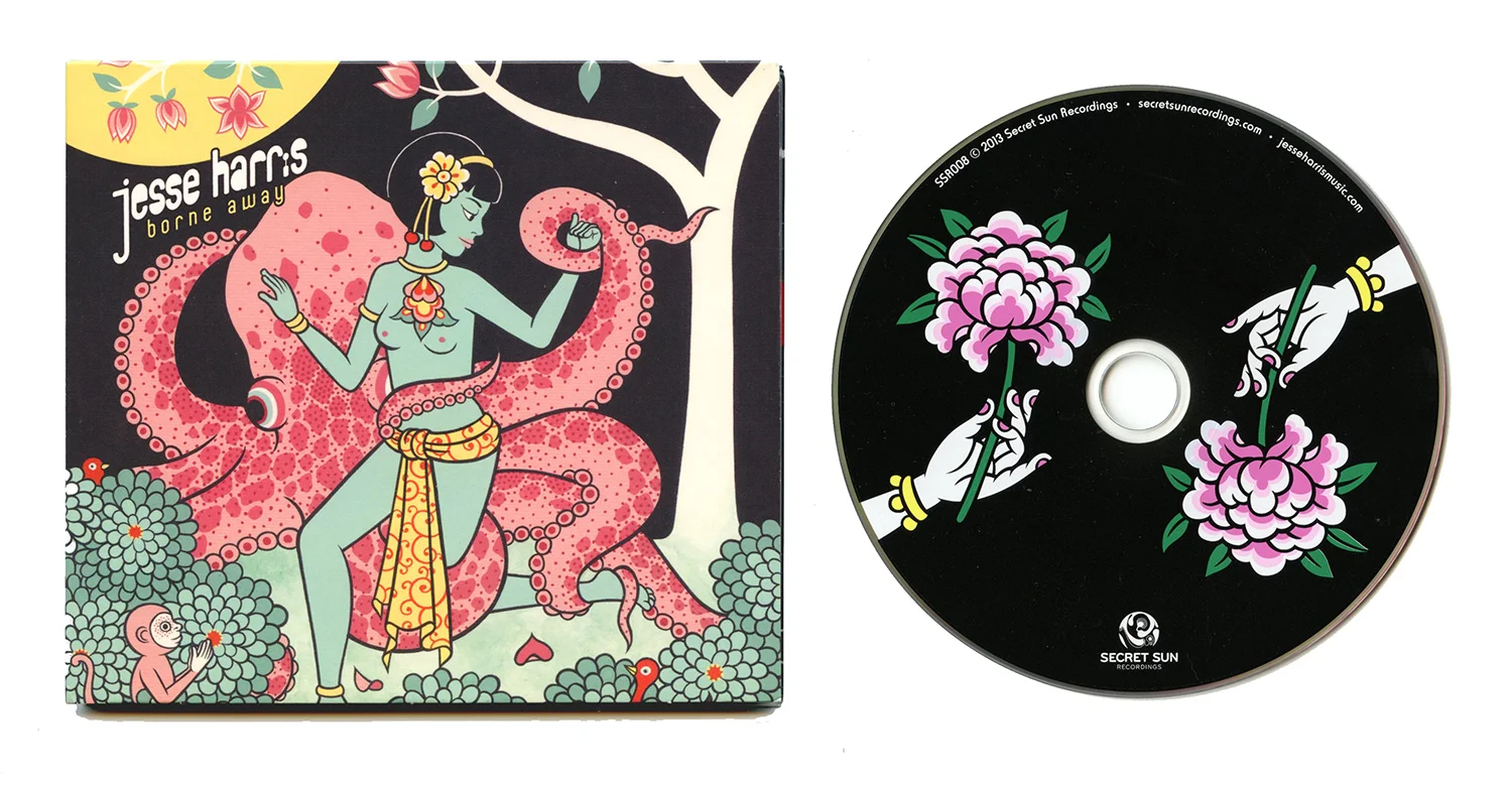  Borne Away, Jesse Harris   Illustrations for CD/vinyl cover and accompanying booklet (special Japanese edition).&nbsp;Art Direction &amp; Design by Roy Wilson.&nbsp;2013. 