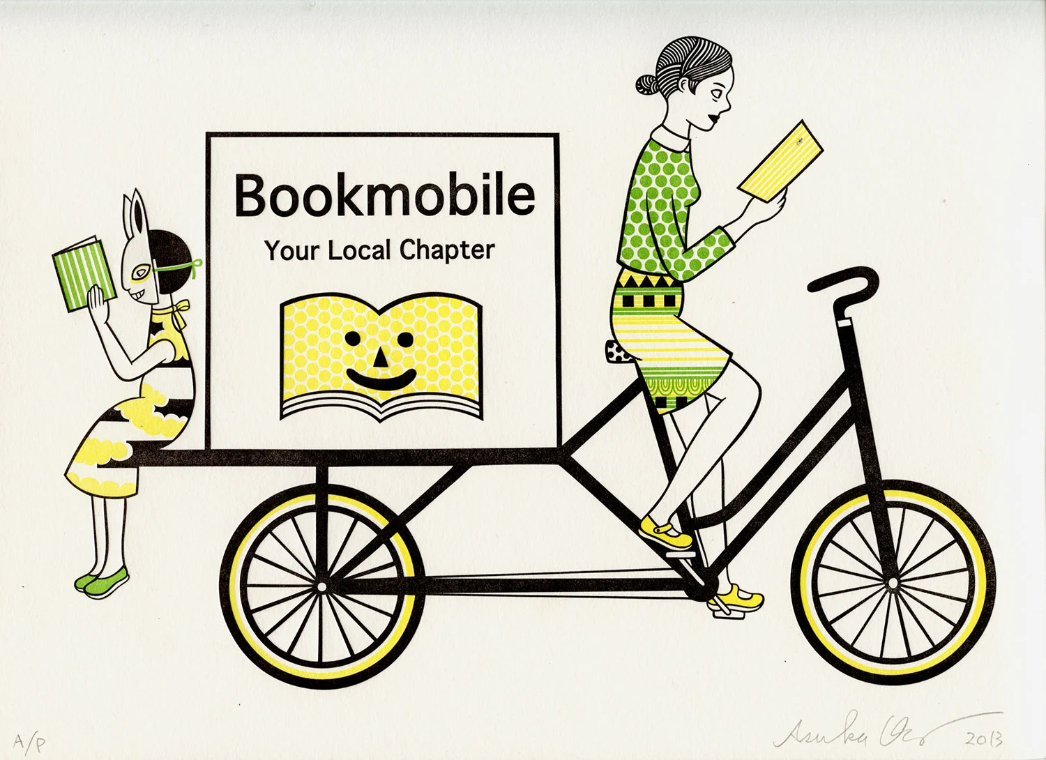  Bookmobile   Letterpress, 9.75 X 12 in, 2013. Edition of 50. Printed for the Center for Book Arts, NYC. 