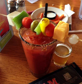Ram Restaurant & Brewery. Vodka, Beer and a RAM K-Bob Bloody Mary.