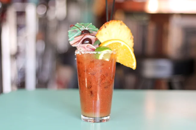 Epic Hawaiian Pizza Inspired Bloody Marys at Jude's - Seattle