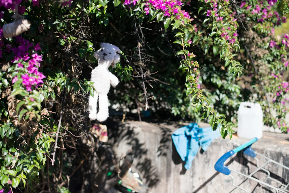 According to the owner this stuffed toy was placed here as a sign of the owner's presence and that this space was occupied.